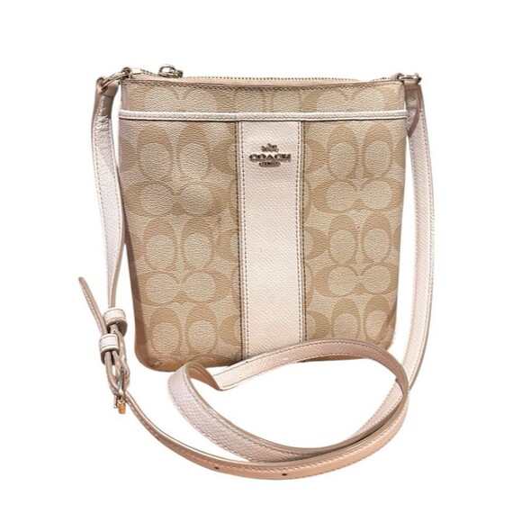 Crossbody Coach purse Adjustable Strap 8.5” X 8” beige PVC leather feel classic - Picture 1 of 16